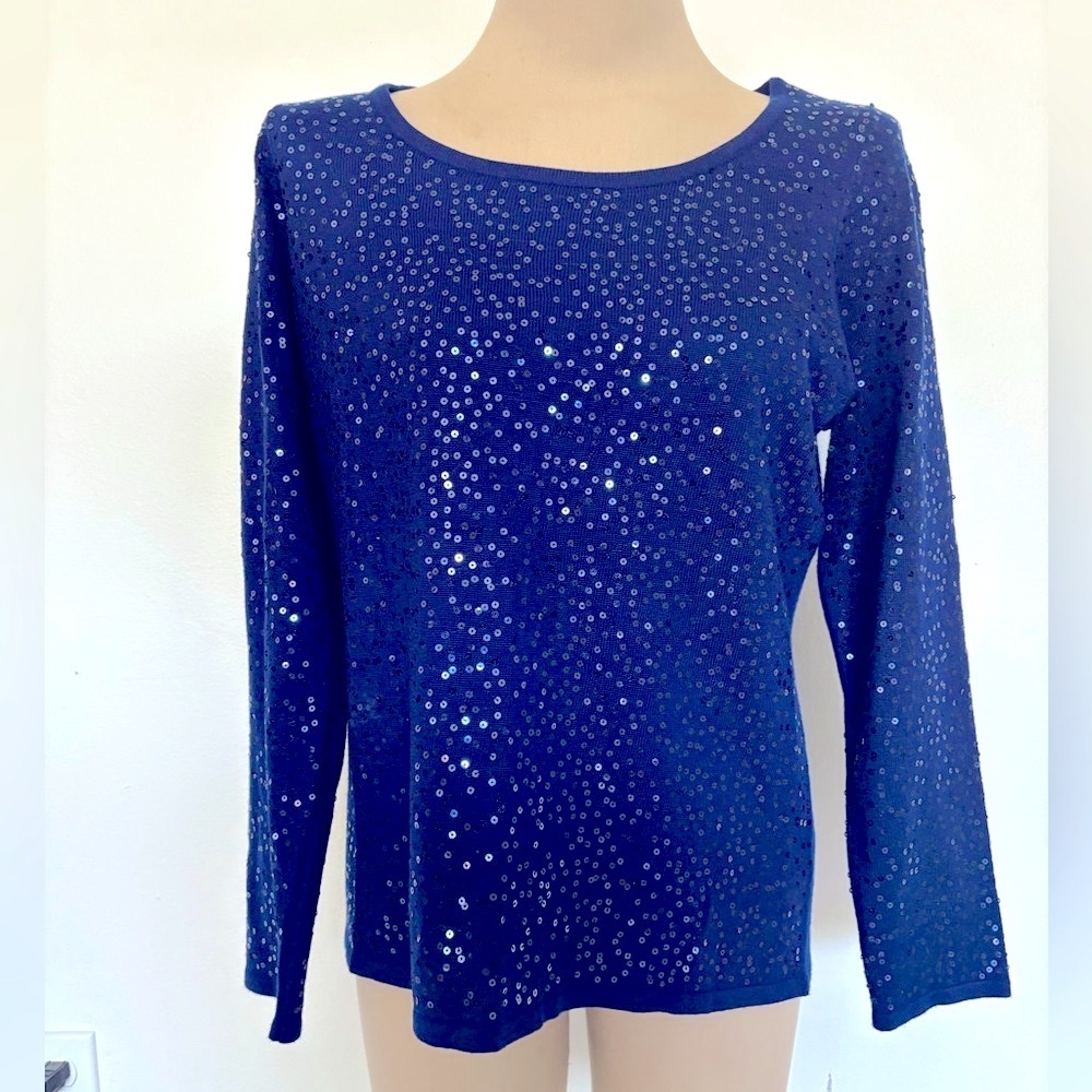 BLACK Saks Fifth Avenue Blue Sequin Sweater